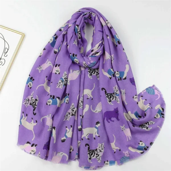 Cute Cartoon Running Cat Pattern Scarf Soft Warm Fringe Neck Scarves Autumn Winter Casual Versatile Coldproof Shawls And Wraps - Image 4