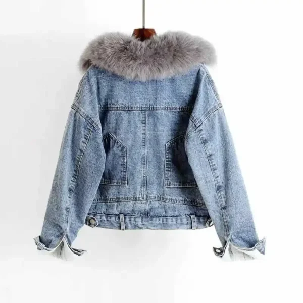 Crop Female Jeans Coat Padded Warm Short with Fur Plush Winter 2024 for Cold Women's Denim Jackets Small Wool Inside Outerwears - Image 5