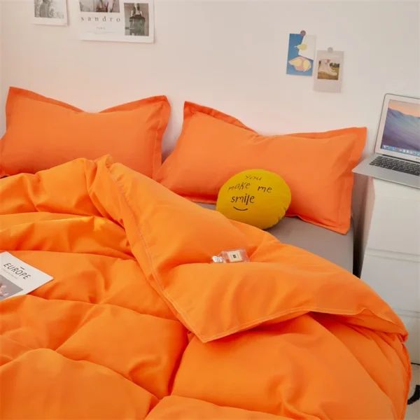 Solstice Home Textile Kid Teen Bedlinen Solid Orange Duvet Cover Pillowcase Bed Sheet Boy Girl Bedding Sets King Queen Twin Size - Image 4