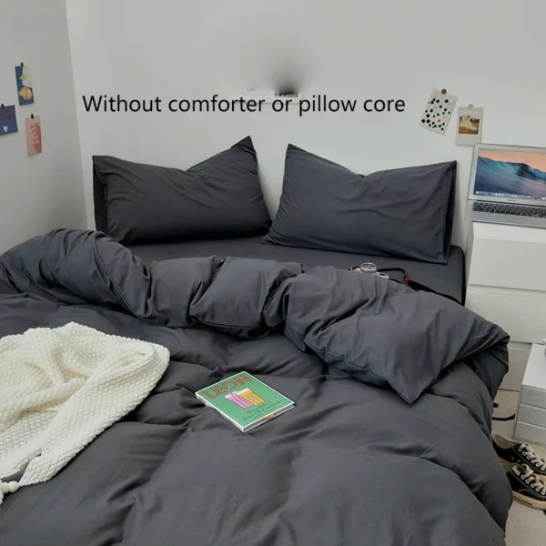 Light luxury style minimalist solid color skin friendly matte bedding set of3 pcs without core, 1duvet cover and2 pillow covers - Image 4