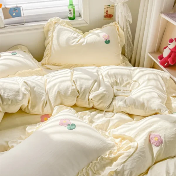 Bed Linen Bedding Set 2024 Korean Princess Style Lace Towel Embryos Washing Cotton Four PIECE Set Duvet Cover With Pillowcase - Image 5