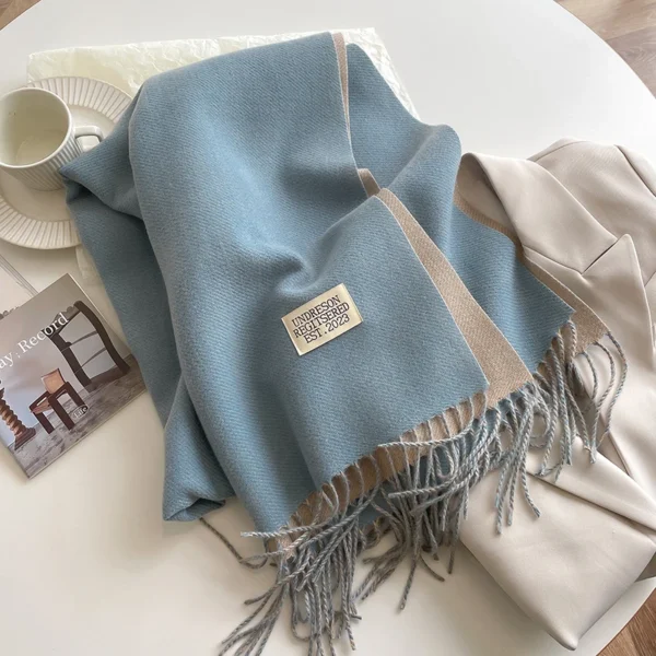 Fashion Solid Cashmere Warm Scarf New Design Pashmina Winter Double Side Diffrent Color Shawl Wraps Bufanda with Tassel Blanket - Image 2