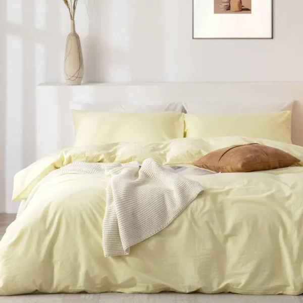 100% Washed Cotton 3 Pcs Soft Comfy Breathable Chic Linen Feel Bedding, 1 Duvet Cover and 2 Pillow Shams - Image 3