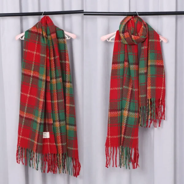 New 2024 Christmas Scarf Plaid Women's Winter Thickened Warm Shawl Gift Long Scarf Fashion Luxury Brand Desigual - Image 3