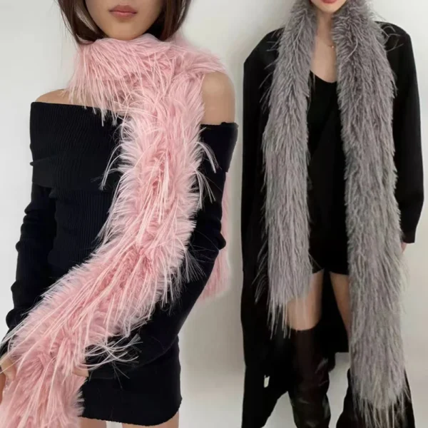 Winter Fluffy Scarf Women's Retro Tassel Versatile Neck Warm Personality Long Comfortable Emo Scarf Luxury Classic Soft Shawl - Image 2