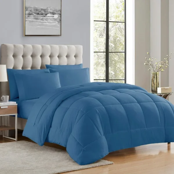 Down Alternative Comforter All Season Warmth Luxurious Plush Loft Microfiber Fill Duvet Insert Bedding, Twin, Denim (of 8)