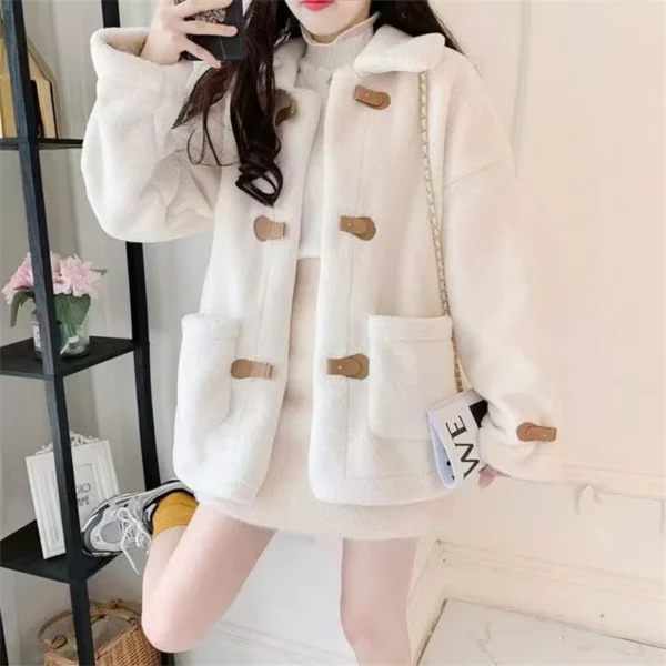 Autumn And Winter 2024 New Fashion All-in-one Korean Version Loose Short Lamb Wool Coat Female Lamb Velvet Long Sleeve Female - Image 4