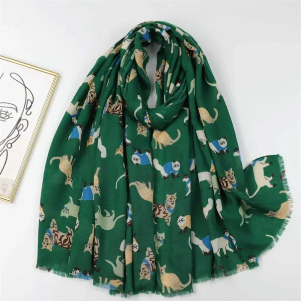 Cute Cartoon Running Cat Pattern Scarf Soft Warm Fringe Neck Scarves Autumn Winter Casual Versatile Coldproof Shawls And Wraps - Image 5