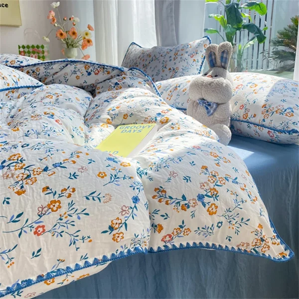 French Style Flower Bedding Sets Washed Cotton Bed Linens Soft Quilt Cover Sheet Couple Girls Floral Bedspread Home Textiles - Image 3