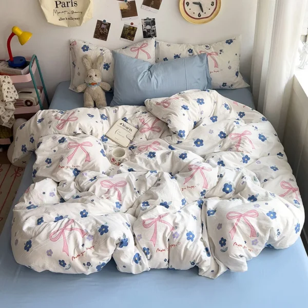 Bed Linen Bedding Set A-Class Washed Cotton Four-Piece Bed Sheets Set Comfort Sets Solid Couple Bed Quilt Cover Home Textile - Image 4