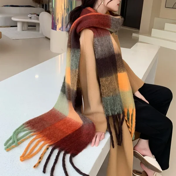 Fashion Brand Design Scarf Women Autumn Winter Rainbow Plaid Warm Fringed Imitation Cashmere Wrap Female Soft Warm Thermal Shawl