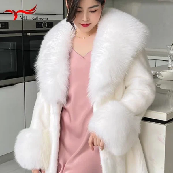 Large Winter Faux Fox Fur Scarf Women Jackets Warm Fluffy Shawl Fashion Artificial Fur Collar And Cuff Set Fluffy Scarves Female - Image 6