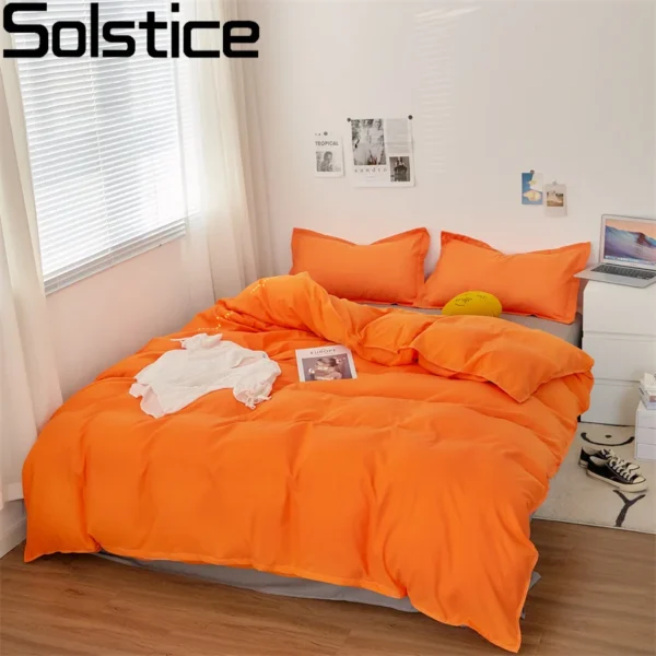 Solstice Home Textile Kid Teen Bedlinen Solid Orange Duvet Cover Pillowcase Bed Sheet Boy Girl Bedding Sets King Queen Twin Size - Image 2