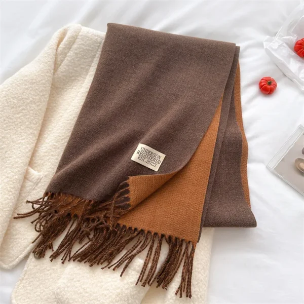 200*70cm Autumn Winter Women Designer Long Scarf 2024 Luxury Wraps Warm Fashion Vintage Solid Tassel Scarves Female Shawl Neck - Image 3