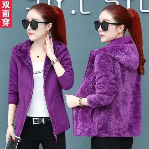 Autumn Winter Add Velvet Thickening Keep Warm Double-Sided Penetration Hoodie Two-Sided Wool Fleece Women's Polar Fleece Coat - Image 2