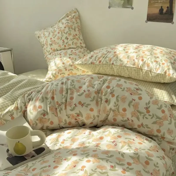 Pastoral Style Bedding Set Soft Duvet Cover Floral Bedclothes Pillowcases Flat Sheets Single Double Queen Size Girls Bedspread - Image 2