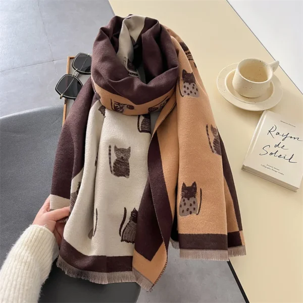 2024 New Fashiong Cat Printing Design Lady Winter Women Scarf Cashmere Thicken Warm Shawl Pashmina Female Wrap Neckerchief - Image 6