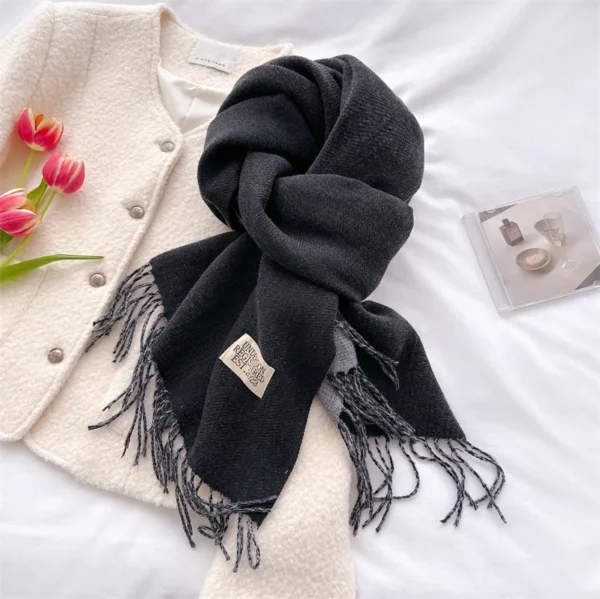 200*70cm Autumn Winter Women Designer Long Scarf 2024 Luxury Wraps Warm Fashion Vintage Solid Tassel Scarves Female Shawl Neck - Image 4