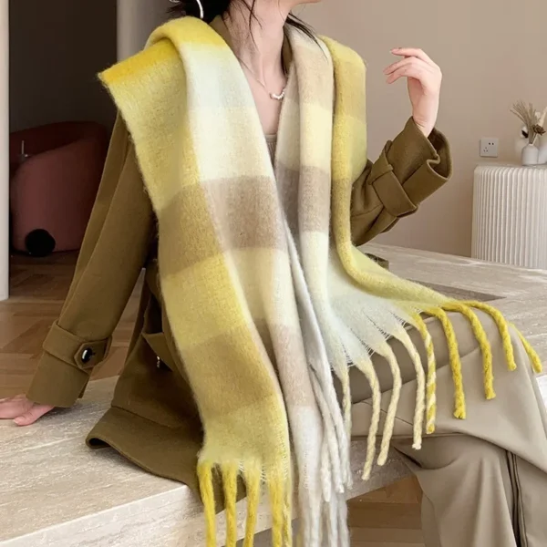 Fashion Brand Design Scarf Women Autumn Winter Rainbow Plaid Warm Fringed Imitation Cashmere Wrap Female Soft Warm Thermal Shawl - Image 6