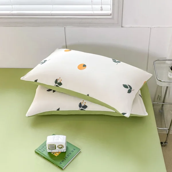 INS Girls Bedding Set Soft Washed Cotton Bed Sheet Full Queen Size Cute Orange Quilt Cover Pillowcase Green Bed Linens - Image 5