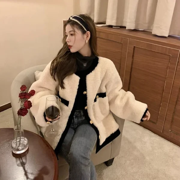 Loose Fashion O-Neck Single Breasted Berber Fleece Overcoat Autumn Winter Korean Version Women's Overcoat Temperament All-match - Image 5